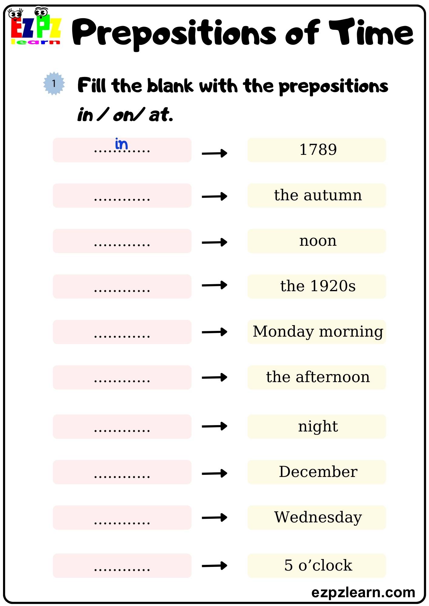 Prepositions of time ezpzlearn